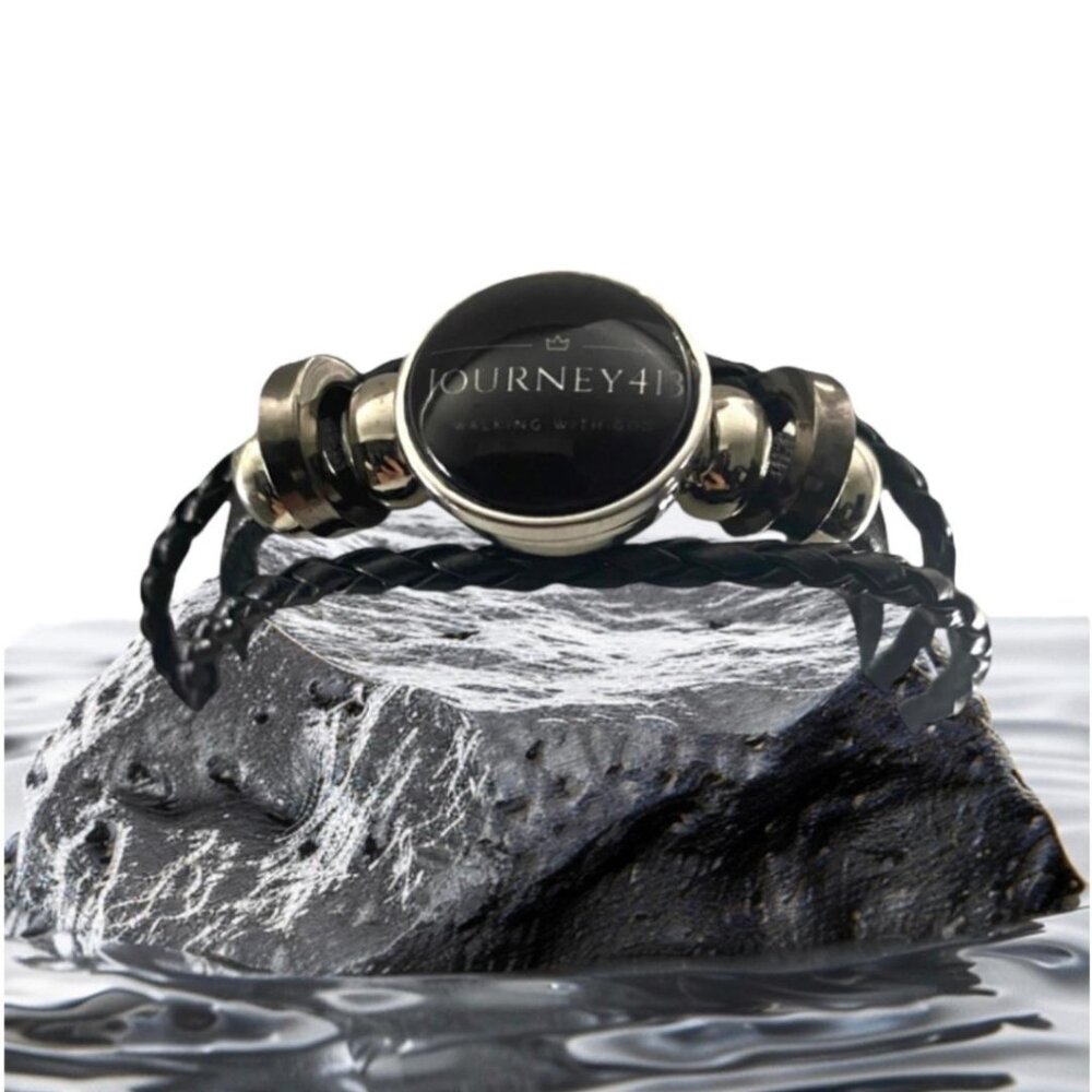 NEW- JOURNEY413 FAUX LEATHER BRACELET BLACK/SILVER 3 STRAND - ADJUSTABLE